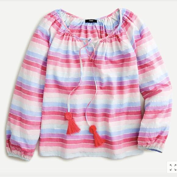 J. Crew Peasant Top in Metallic Pastel Stripe - Picture 2 of 8